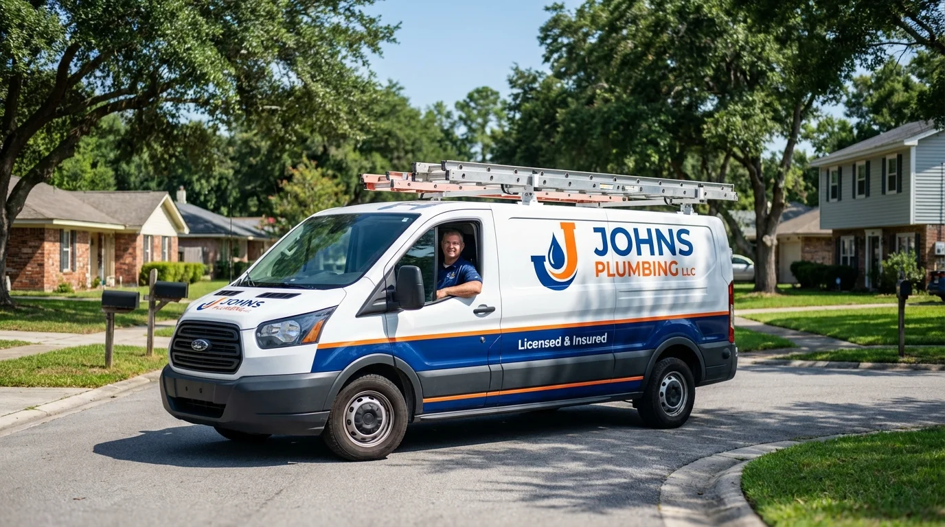 Johns Plumbing LLC service van in Charlestown, IN