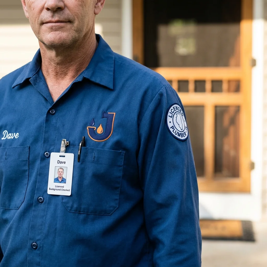 Licensed plumber showing ID badge in Charlestown, IN