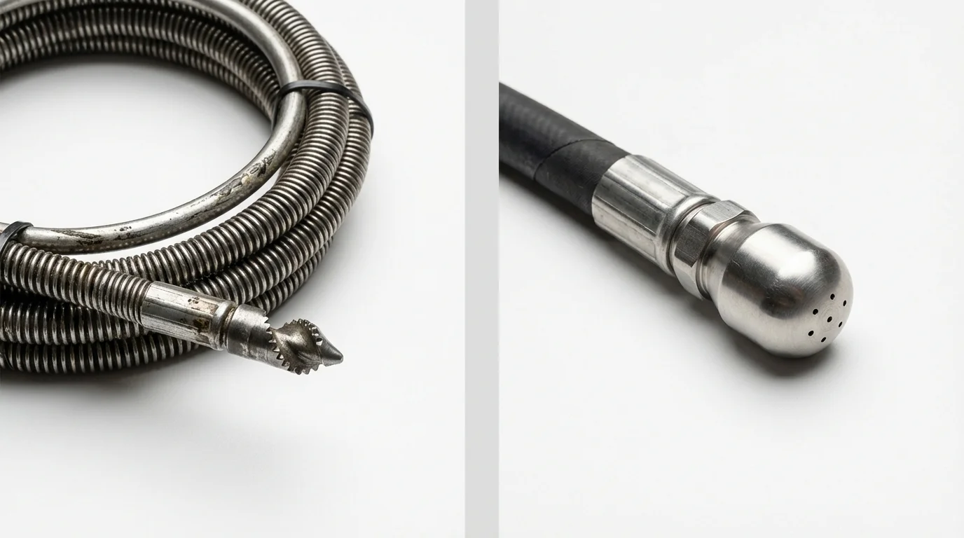 Drain snake cable and hydro jetting nozzle used for drain cleaning in Charlestown, IN